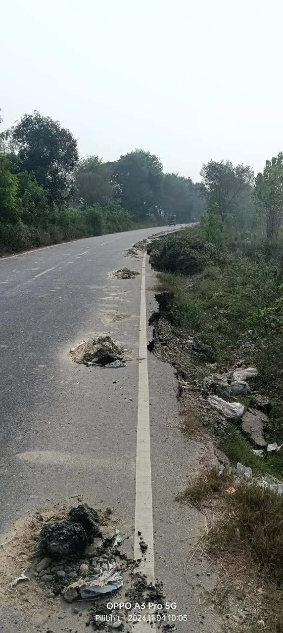 नबावगंज बरखेड़ा हाईवे मार्ग टूटने से बनी हुई है दुर्घटना की आशंका