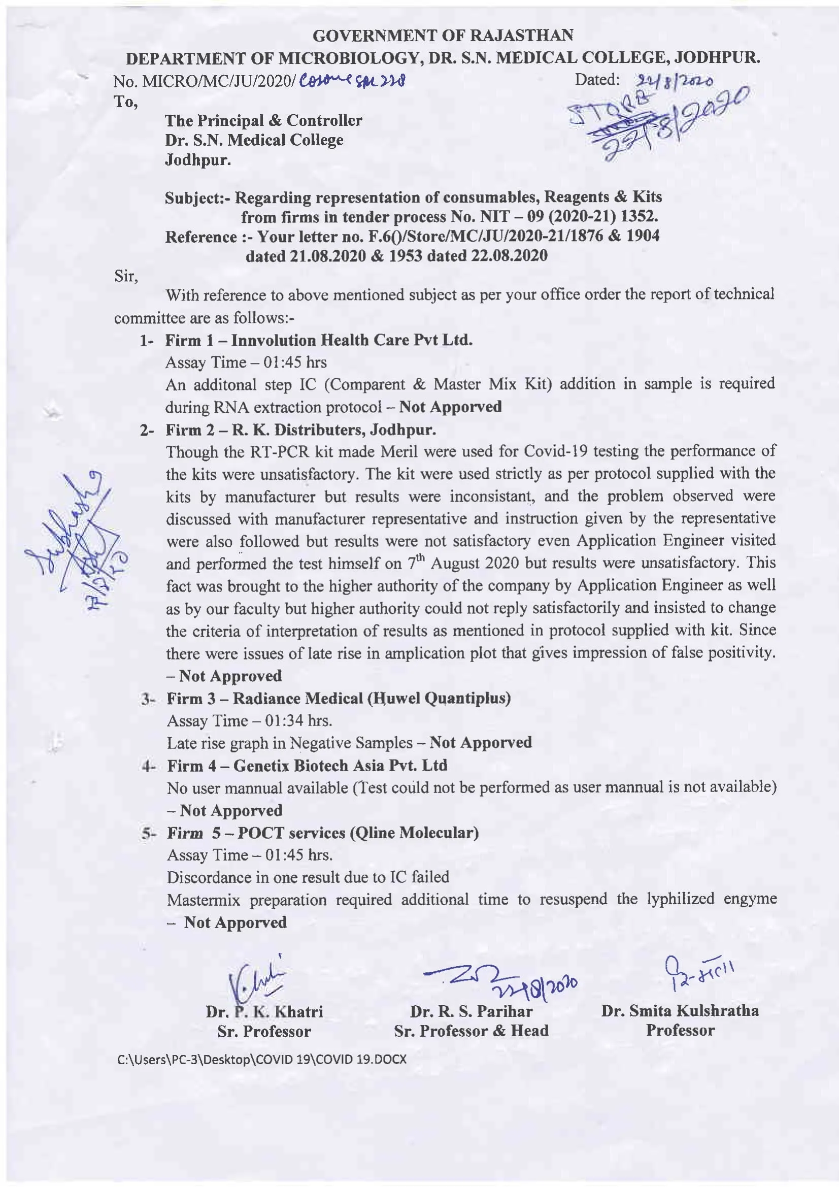  rejected due to Poor quality rtpcr machine 