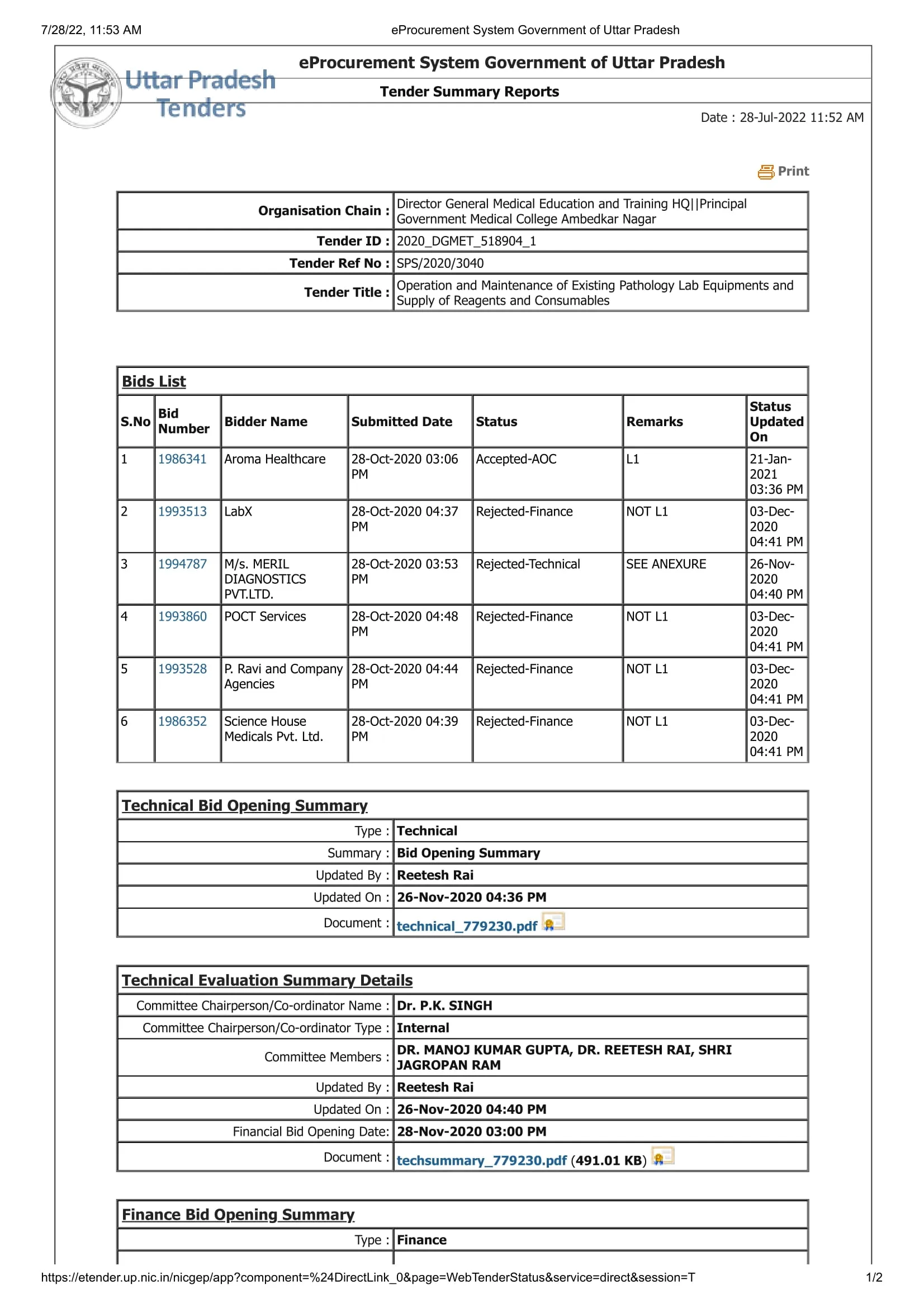 aroma got aoc for running paithlogy in ambedkarnagar medical college due to setting tender by dummy companies  18 complaint against dr k k gupta