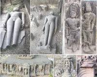 गंधर्वपुरी में दो विशाल पुरातन प्रतिमाएँ और उनके परिकर