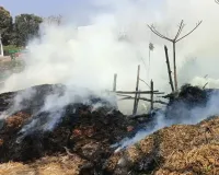 अज्ञात कारणों से पुआल में लगी आग, ग्रामीणों ने कड़ी मशक्कत के बाद पाया आग पर काबू 